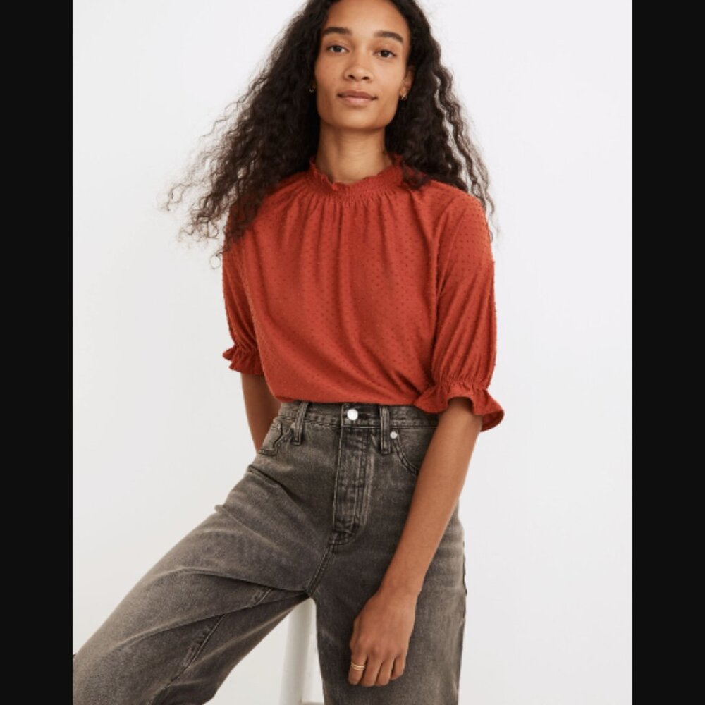 Madewell Clipdot Ruffle Top in Etruscan Clay (terracotta) 2X